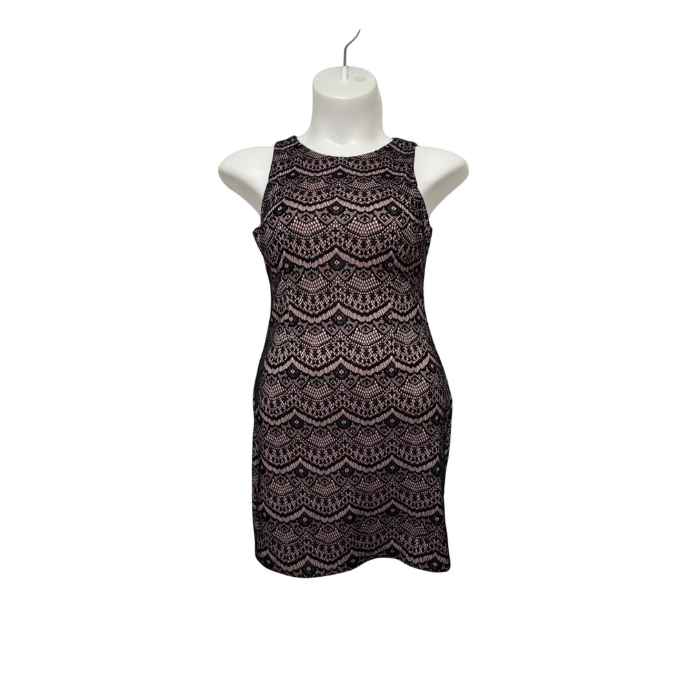 Jessica Simpson Woman's Black Lace Pink Sheath bodycon Dress Sleeveless  Size 6